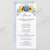 Sunflower Dusty Blue Slate Peony Floral Wedding Menu (Voorkant / Achterkant)