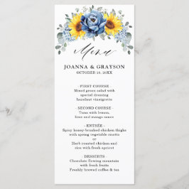 Sunflower Dusty Blue Slate Peony Floral Wedding Menu