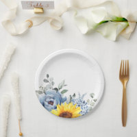 Sunflower Dusty Blue Slate Peony Floral Wedding