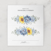 Sunflower Dusty Blue Slate Peony Floral Wedding Plaatskaartje (Buitenkant ongevouwen)