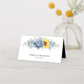Sunflower Dusty Blue Slate Peony Floral Wedding Plaatskaartje (Achterkant)