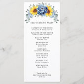 Sunflower Dusty Blue Slate Peony Floral Wedding Programmakaart (Achterkant)