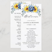 Sunflower Dusty Blue Slate Peony Floral Wedding Programmakaart (Voorkant / Achterkant)