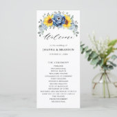 Sunflower Dusty Blue Slate Peony Floral Wedding Programmakaart (Staand voorkant)
