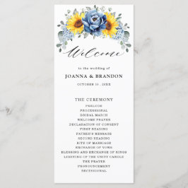 Sunflower Dusty Blue Slate Peony Floral Wedding Programmakaart