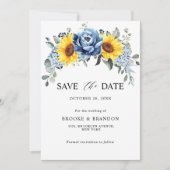 Sunflower Dusty Blue Slate Peony Floral Wedding Save The Date (Voorkant)