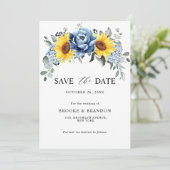 Sunflower Dusty Blue Slate Peony Floral Wedding Save The Date (Staand voorkant)