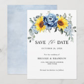 Sunflower Dusty Blue Slate Peony Floral Wedding Save The Date (Voorkant / Achterkant)