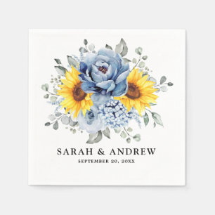 Sunflower Dusty Blue Slate Peony Floral Wedding Servet