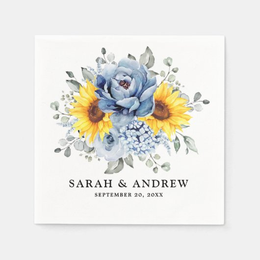 Sunflower Dusty Blue Slate Peony Floral Wedding Servet (Voorkant)