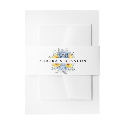 Sunflower Dusty Blue Slate Peony Floral Wedding Uitnodigingen Wikkel (Voorkant Voorbeeld)
