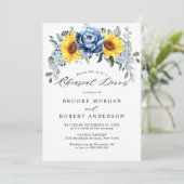 Sunflower Dusty Blue Slate Peony Rehearsal Dinner Kaart (Staand voorkant)