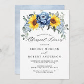 Sunflower Dusty Blue Slate Peony Rehearsal Dinner Kaart (Voorkant / Achterkant)