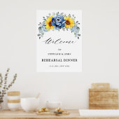 Sunflower Dusty Blue Slate Peony Rehearsal Dinner Poster (Keuken)