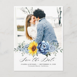 Sunflower Dusty Blue Slate Peony Save the Date Briefkaart