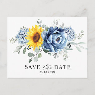 Sunflower Dusty Blue Slate Peony Save the Date Briefkaart