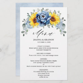 Sunflower Dusty Blue Slate Peony Wedding Menu