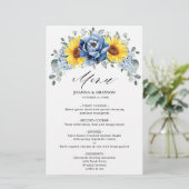 Sunflower Dusty Blue Slate Peony Wedding Menu (Staand voorkant)