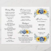 Sunflower Dusty Blue Slate Peony Wedding Programme (Voorkant)