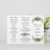 Sunflower Dusty Blue Slate Peony Wedding Programme (Staand voorkant)