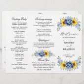 Sunflower Dusty Blue Slate Peony Wedding Programme (Voorkant / Achterkant)