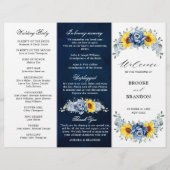 Sunflower Dusty Blue Slate Peony Wedding Programme (Voorkant)