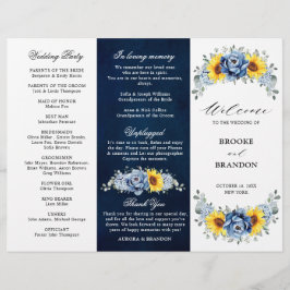 Sunflower Dusty Blue Slate Peony Wedding Programme
