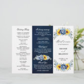 Sunflower Dusty Blue Slate Peony Wedding Programme (Staand voorkant)