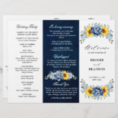 Sunflower Dusty Blue Slate Peony Wedding Programme (Voorkant / Achterkant)
