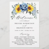 Sunflower Dusty Blue Slate Peony Wedding Programme (Voorkant)