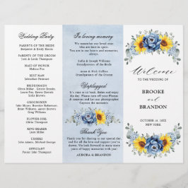 Sunflower Dusty Blue Slate Peony Wedding Programme