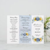 Sunflower Dusty Blue Slate Peony Wedding Programme (Staand voorkant)