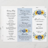 Sunflower Dusty Blue Slate Peony Wedding Programme (Voorkant / Achterkant)