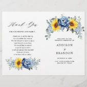 Sunflower Dusty Blue Slate Peony Wedding Programme (Voorkant)