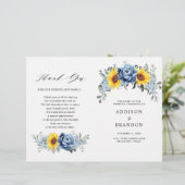 Sunflower Dusty Blue Slate Peony Wedding Programme (Staand voorkant)