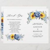 Sunflower Dusty Blue Slate Peony Wedding Programme (Voorkant / Achterkant)