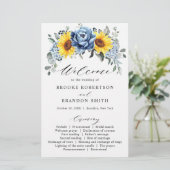 Sunflower Dusty Blue Slate Peony Wedding Programme (Staand voorkant)