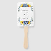 Sunflower Dusty Blue Slate Peony Wedding Programme Handwaaier (Voorkant)