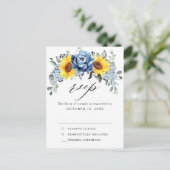 Sunflower Dusty Blue Slate Peony Wedding RSVP Briefkaart (Staand voorkant)