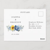 Sunflower Dusty Blue Slate Peony Wedding RSVP Briefkaart (Achterkant)