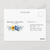 Sunflower Dusty Blue Slate Peony Wedding RSVP Briefkaart (Achterkant)