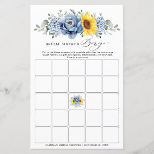 Sunflower Dusty Blue Slate Vrijgezellenfeest Bingo