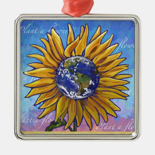 Sunflower Earth Art Metalen Ornament (Voorkant)