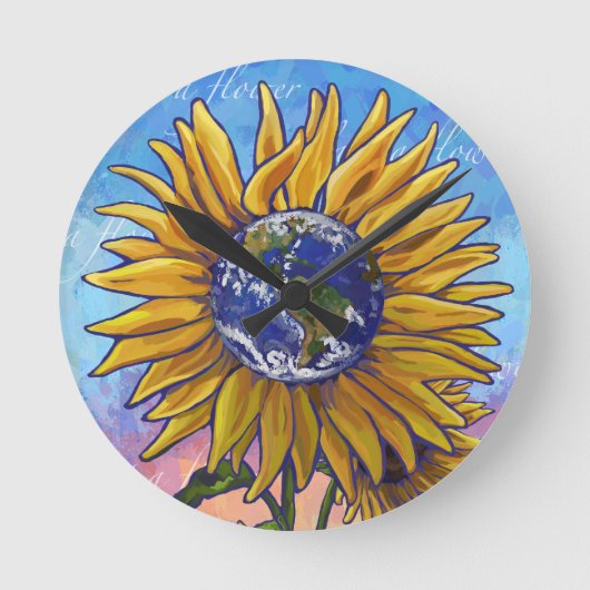Sunflower Earth Art Ronde Klok (Voorkant)