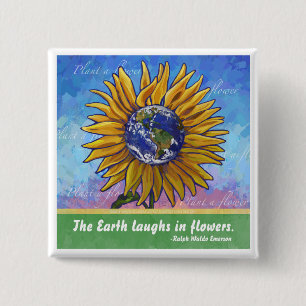 Sunflower Earth Art Vierkante Button 5,1 Cm