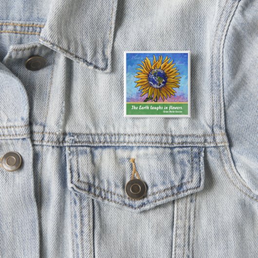 Sunflower Earth Art Vierkante Button 5,1 Cm (In situ)