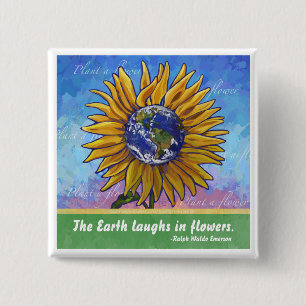 Sunflower Earth Art Vierkante Button 5,1 Cm