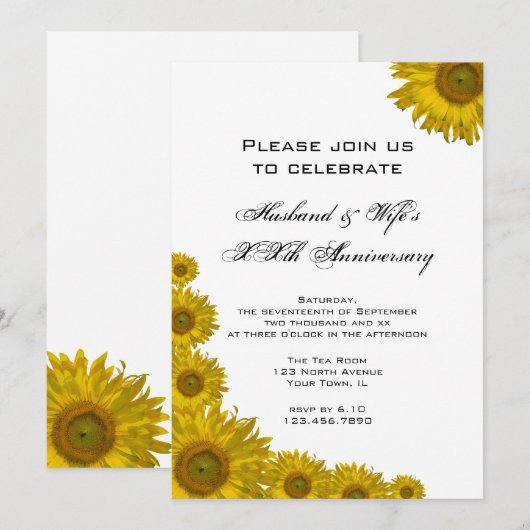 Sunflower Edge Wedding Jubileum Party Kaart (Voorkant / Achterkant)