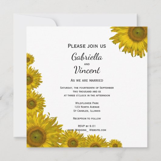 Sunflower Edge Wedding Kaart (Voorkant)