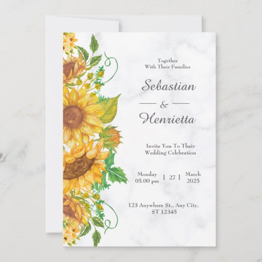 Sunflower Elegant Rustic Gold Wedding-uitnodiging Kaart (Voorkant)